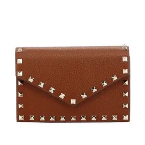 Valentino Pebbled Calfskin Rockstud Small Envelope Wallet on Chain